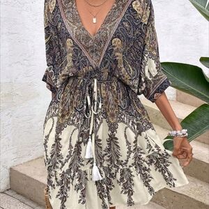 Paisley Print V-Neck Dress